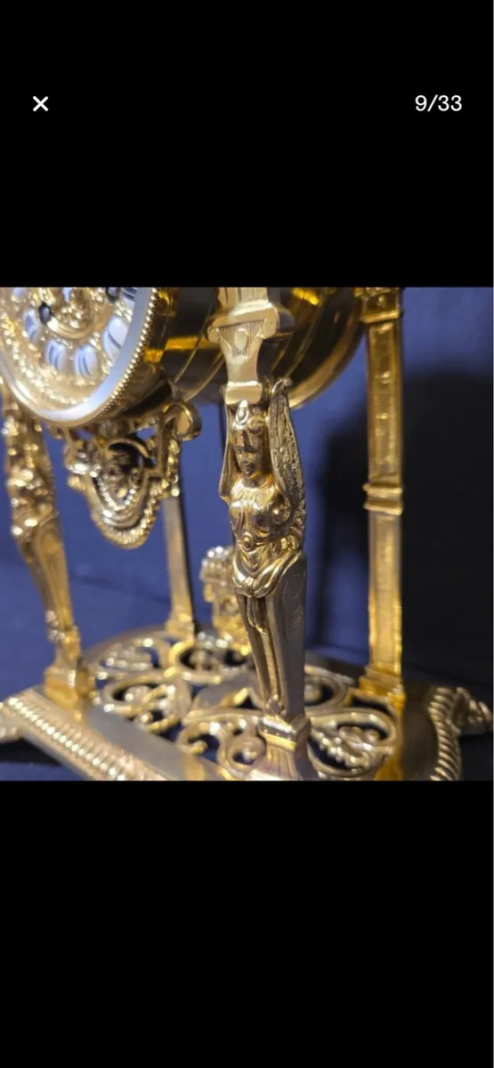 TABLE CLOCK EMPIRE STYLE GILT BRONZE - Image 4