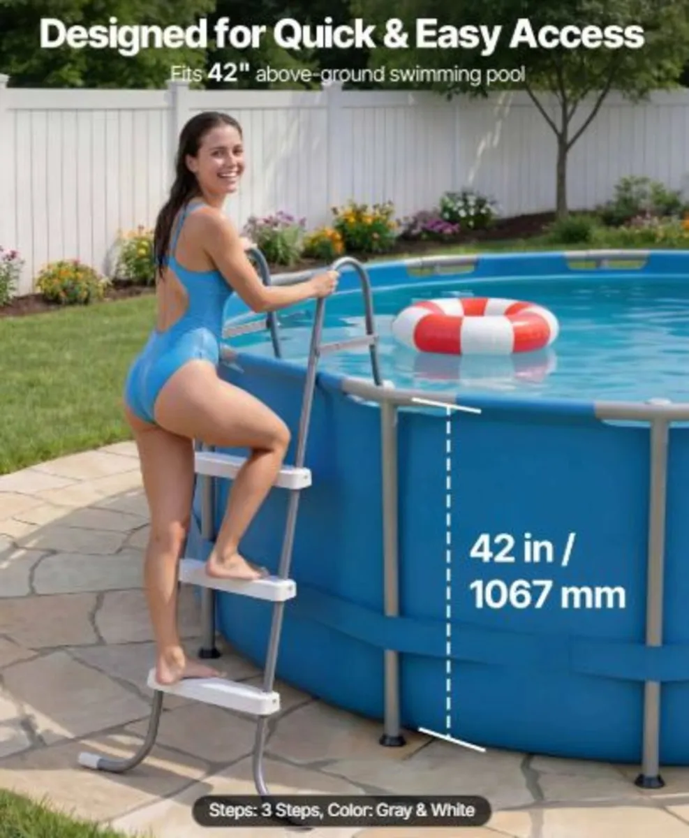 Above Ground Pool Ladder,3-Step Steel A-Frame Swin - Image 2