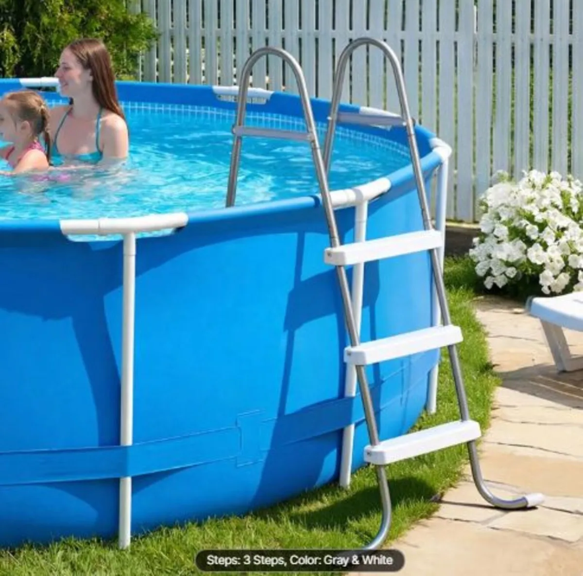 Above Ground Pool Ladder,3-Step Steel A-Frame Swin - Image 3