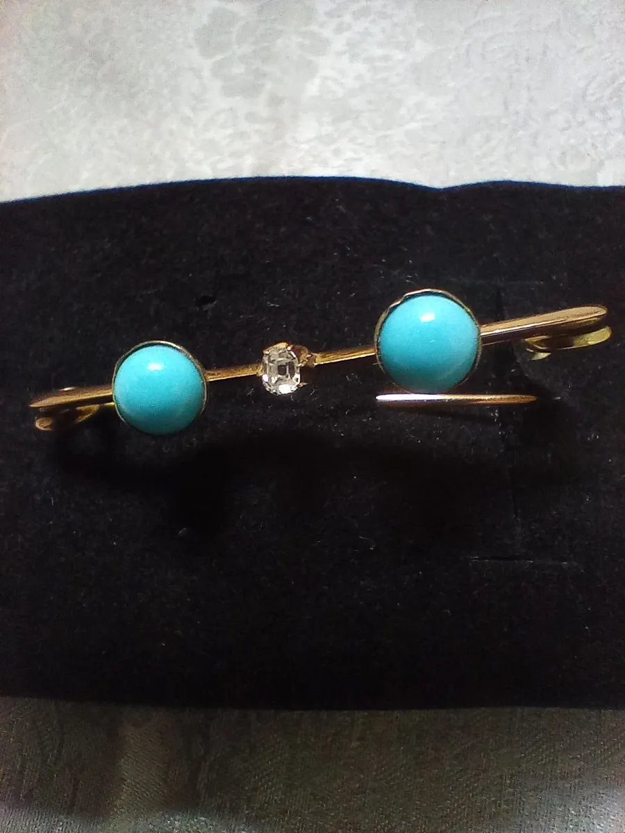Gold, diamond and turquoise brooch ,lapel pin - Image 1