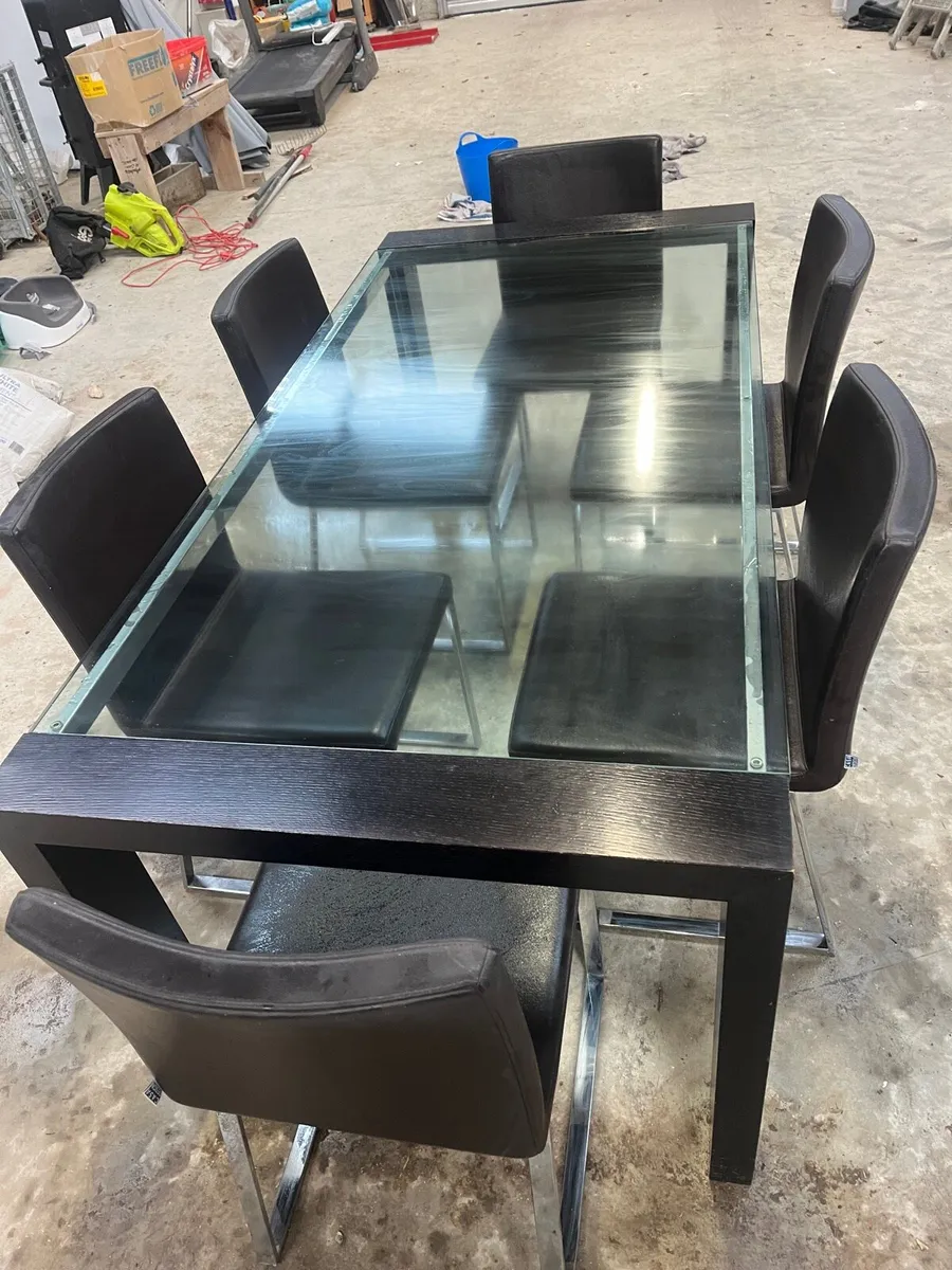 Modern black glass dining set 6chairs casa design - Image 1