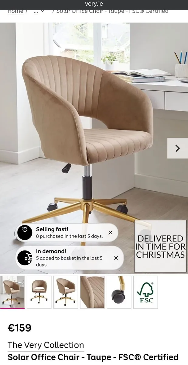 Very Solar Office Chair – Taupe Velvet – €60 - Image 2