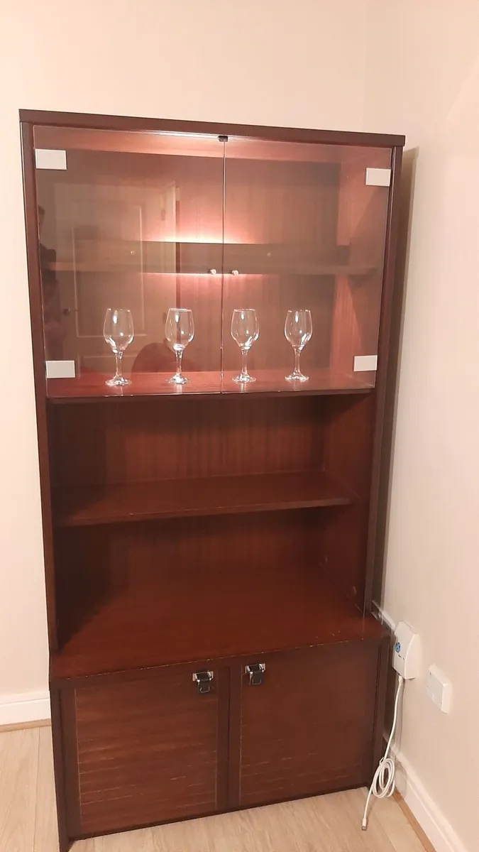Wood glass cabinet with lights , coffee table - Image 1