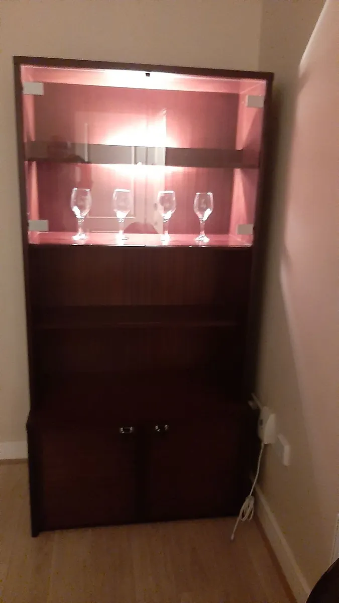 Wood glass cabinet with lights , coffee table - Image 2