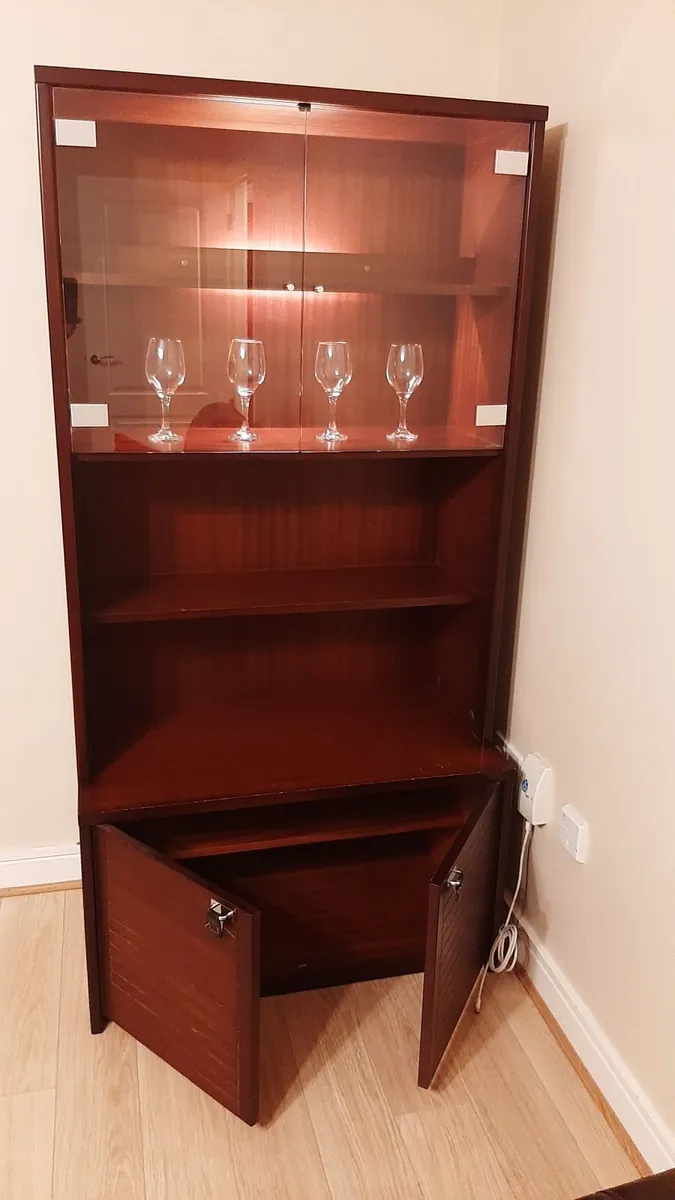 Wood glass cabinet with lights , coffee table - Image 3