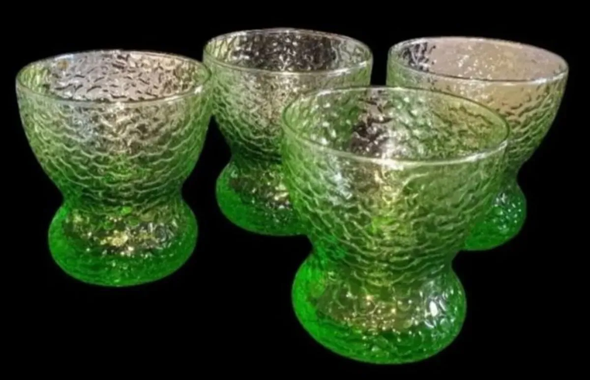 Vintage Harrods Green Textured Glass Bowls/Glasses - Image 3