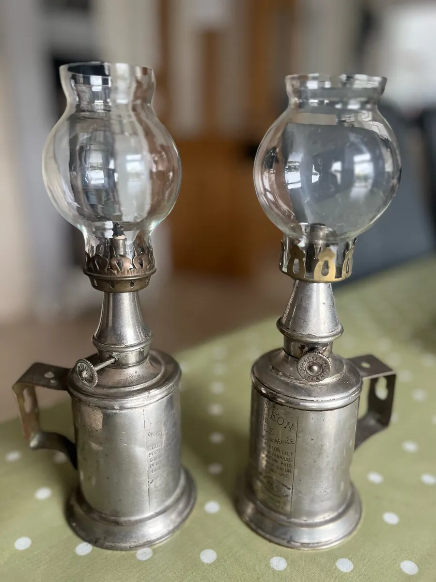 2 Antique French Pigeon Oil Lamps - Image 1