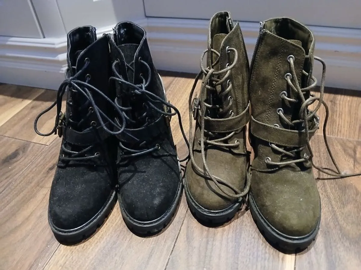 Full wardrobe of 22 pairs of size 5(38) shoes and boots, including Faith, Clarkes, Havianas, flip flops, Crocs, work shoes, court shoes, dressy shoes, high heel boots, and waterproof hiking boots. - LOW PRICE FOR QUICK SALE - Image 2