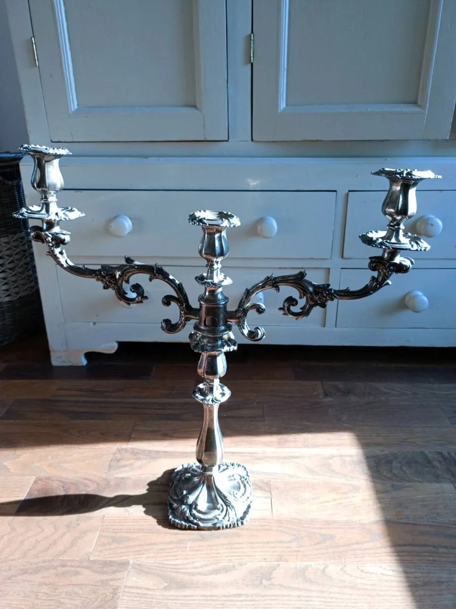 TITLE: PAIR of large 19C. silver plated candelabra - Image 3