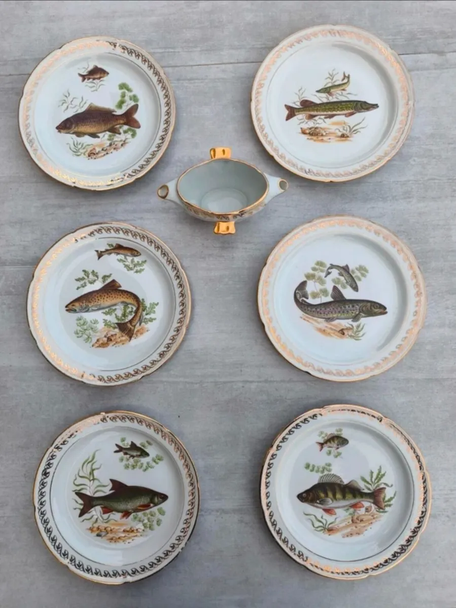 Vintage French Porcelain Fish Service Set c.1950s - Image 1