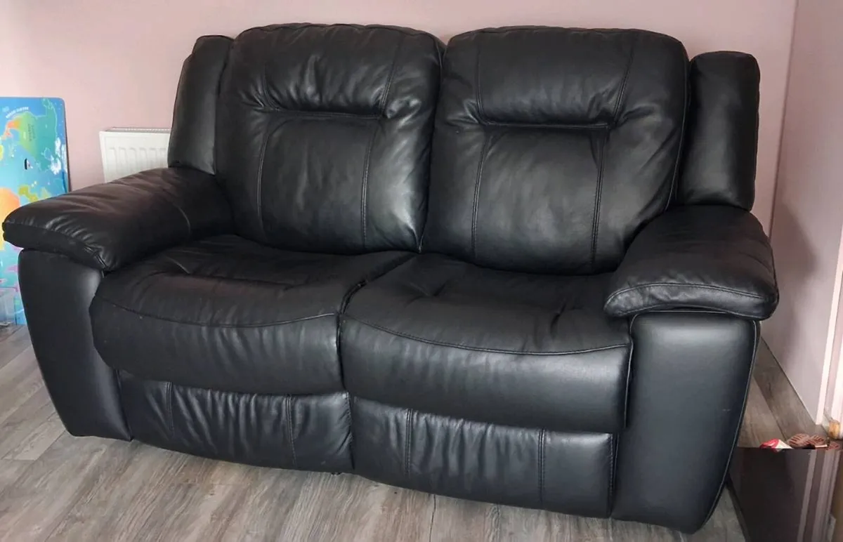 2 Seater Black Leather recliner - Image 1