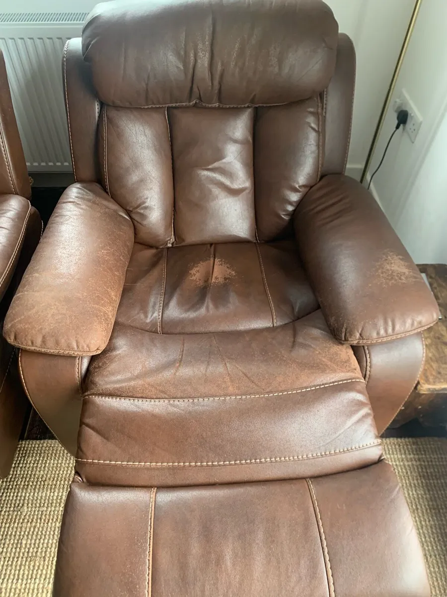 Brown Faux Leather Recliner Chairs - Image 3