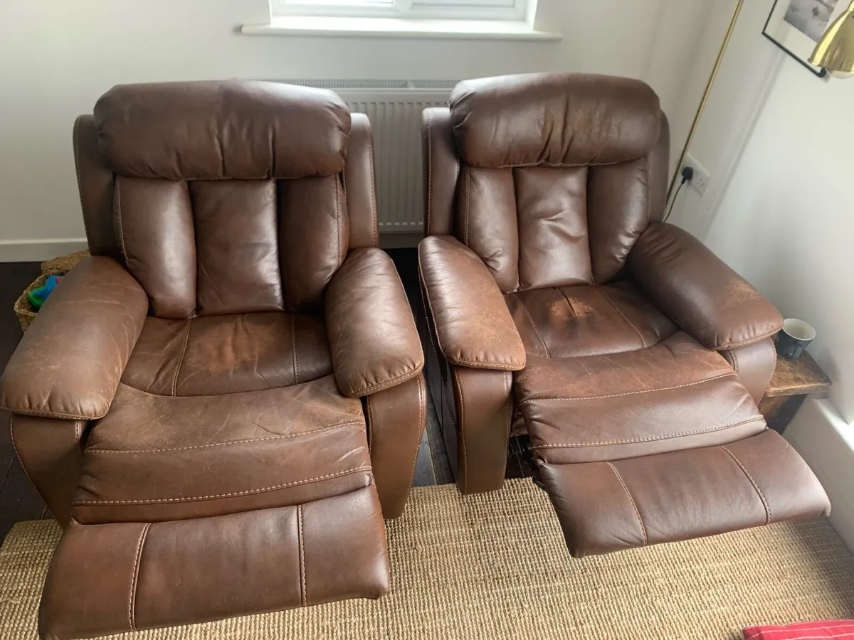 Brown Faux Leather Recliner Chairs - Image 1