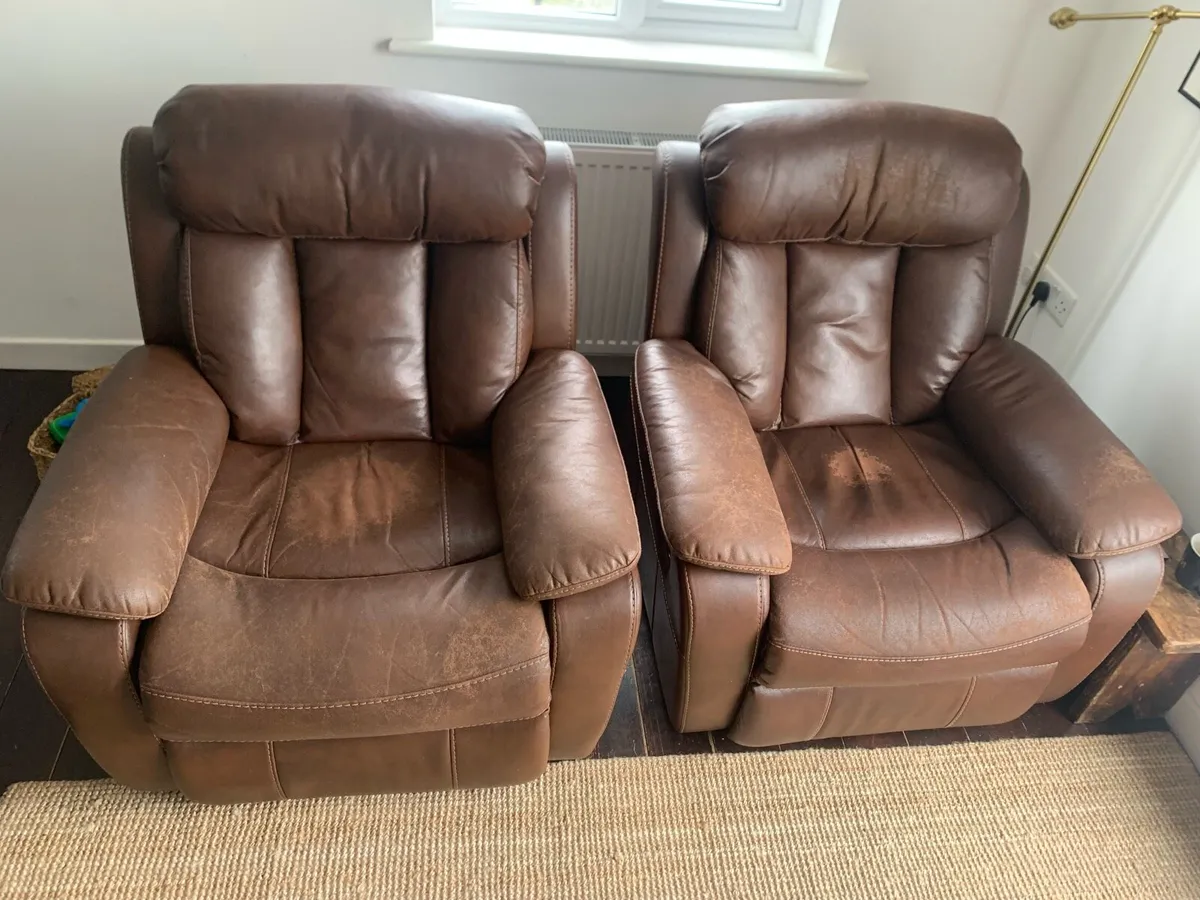 Brown Faux Leather Recliner Chairs - Image 2