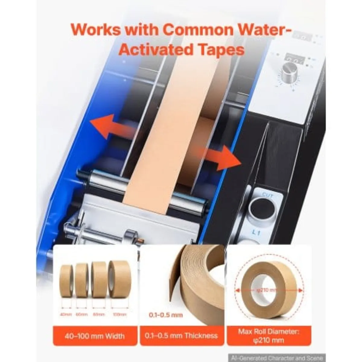 Water-Activated Tape Dispenser, Automatic Kraft Gu - Image 2