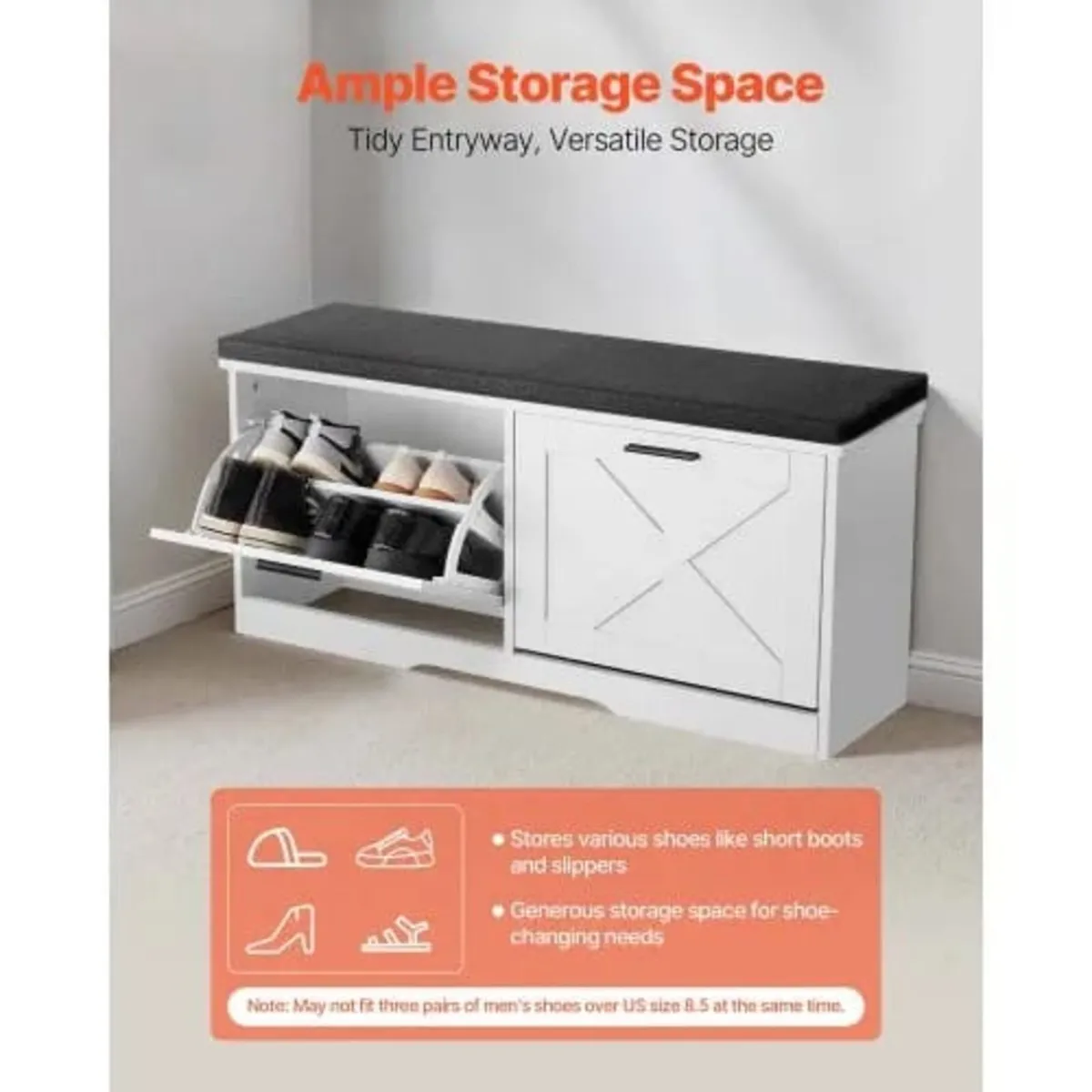 Entryway Shoe Storage Bench 100cm Wide 2-Tier Shoe - Image 2