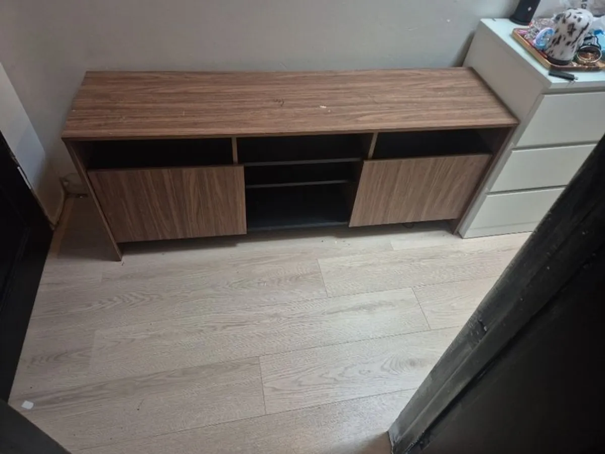 2 Door TV Unit - Black & Walnut Effect - Image 2