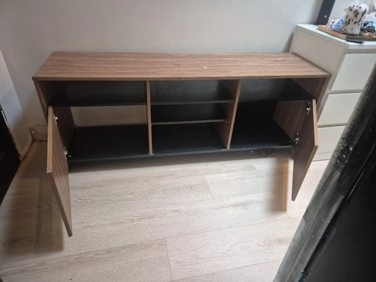2 Door TV Unit - Black & Walnut Effect - Image 3