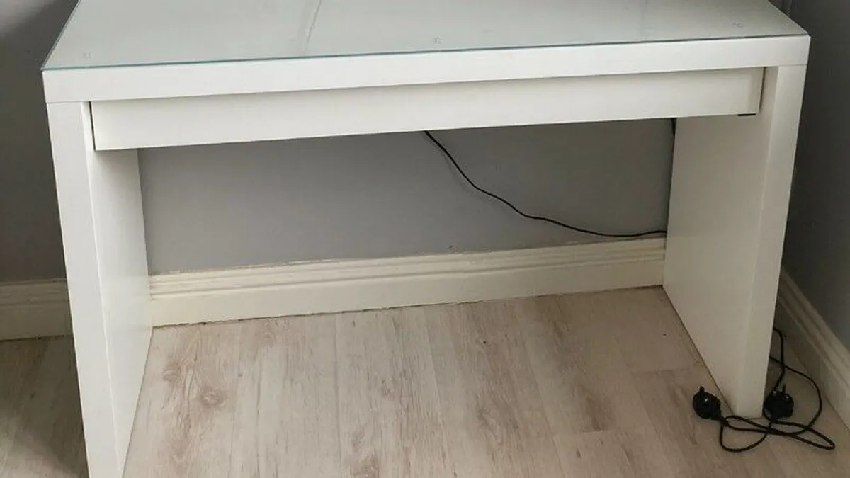 IKEA White Dressing Table with Glass Top, Drawer. - Image 2