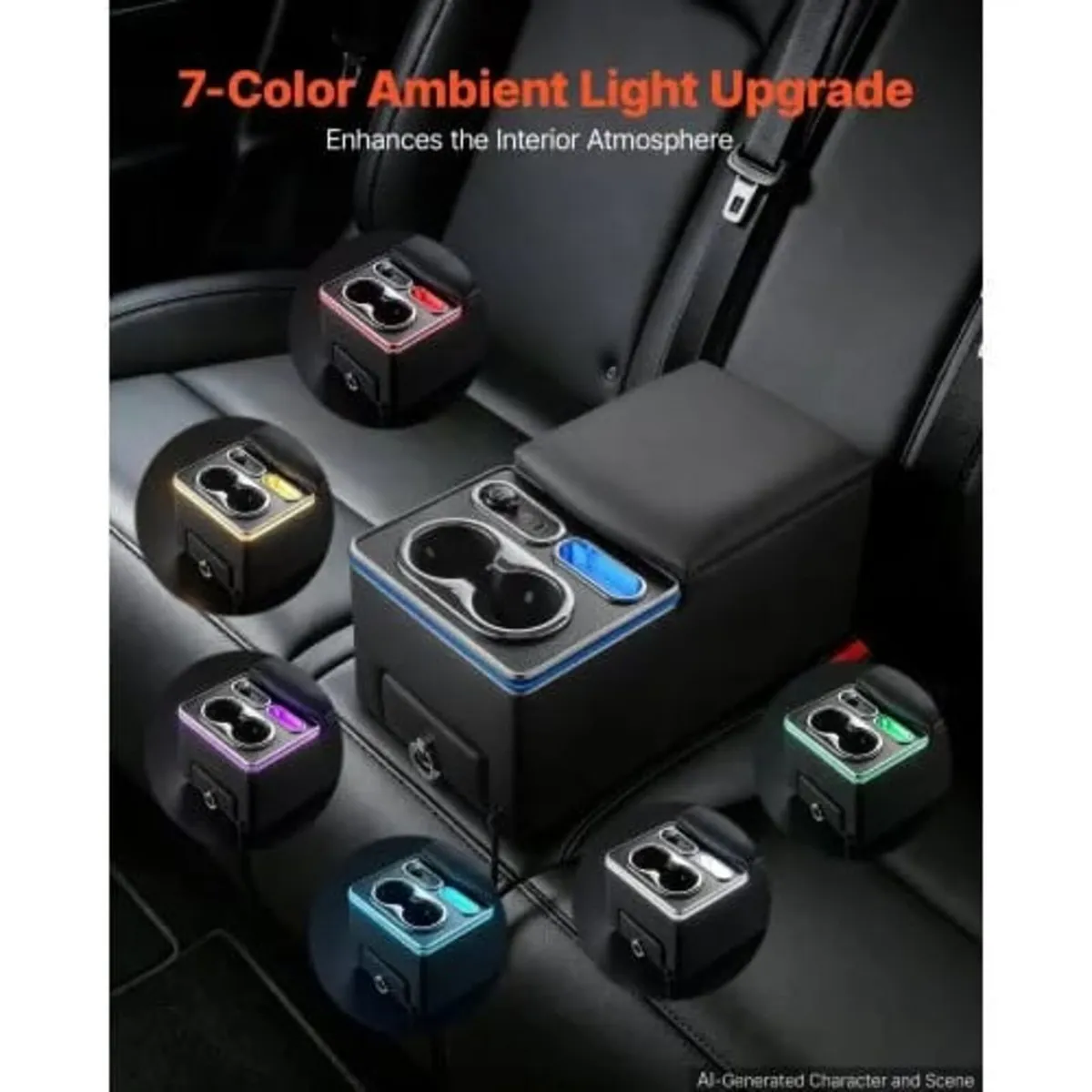Universal Rear Bench Seat Center Console with 7-Co - Image 3