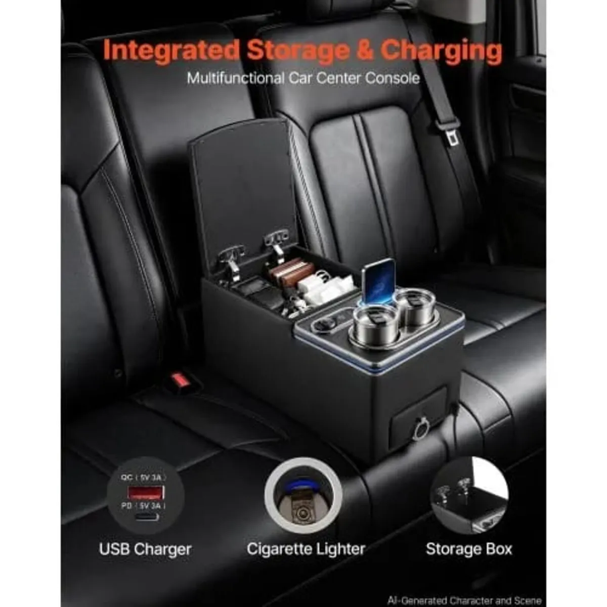 Universal Rear Bench Seat Center Console with 7-Co - Image 4