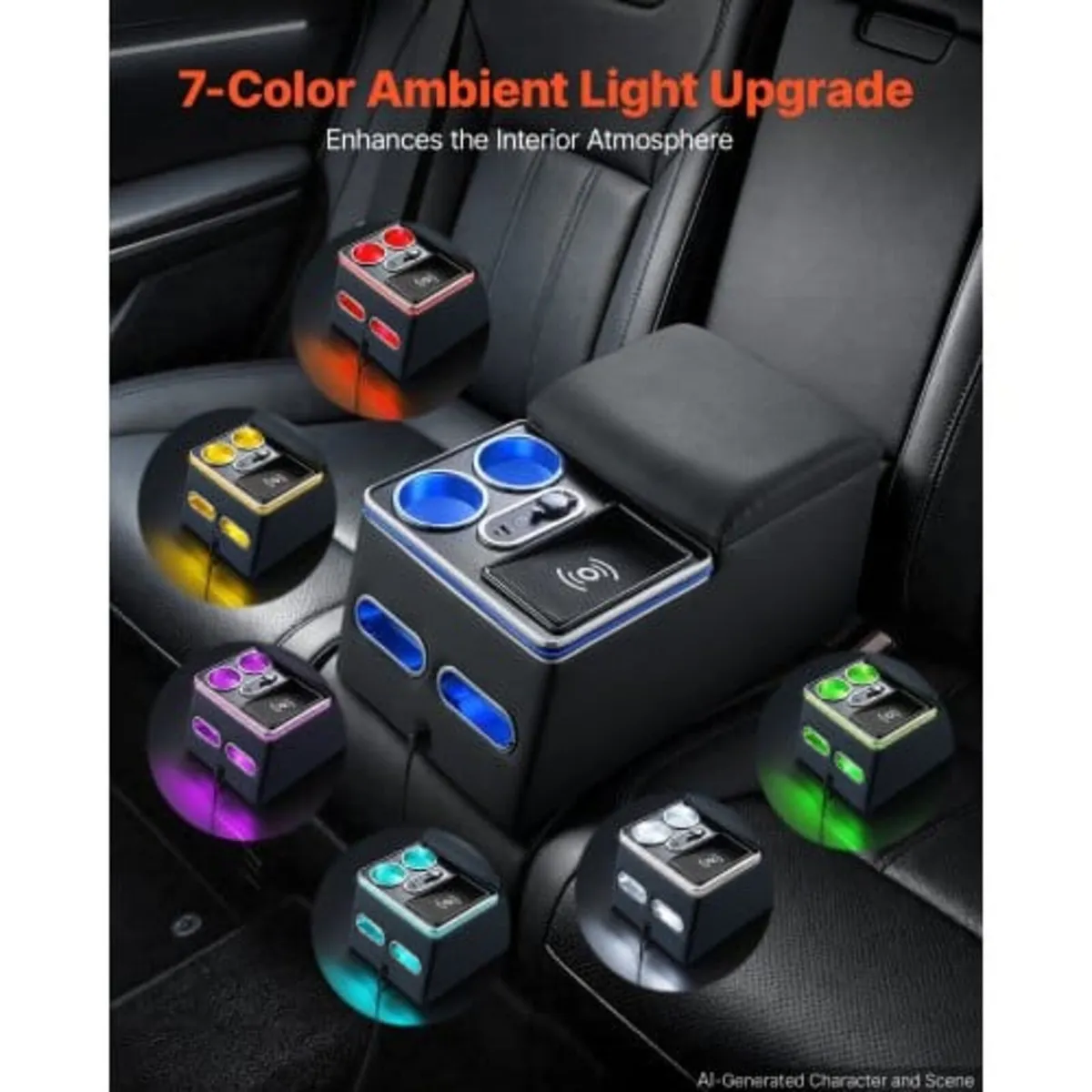 Universal Rear Bench Seat Center Console with 7-Co - Image 2