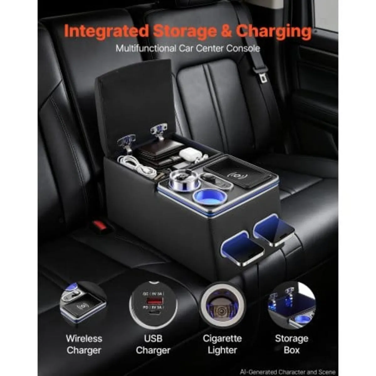 Universal Rear Bench Seat Center Console with 7-Co - Image 3