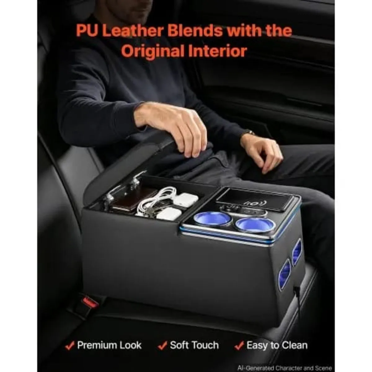 Universal Rear Bench Seat Center Console with 7-Co - Image 4