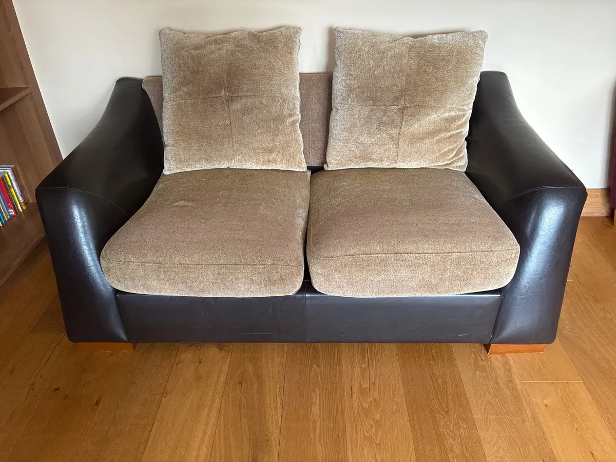 2-seater leather/fabric sofa - Image 1