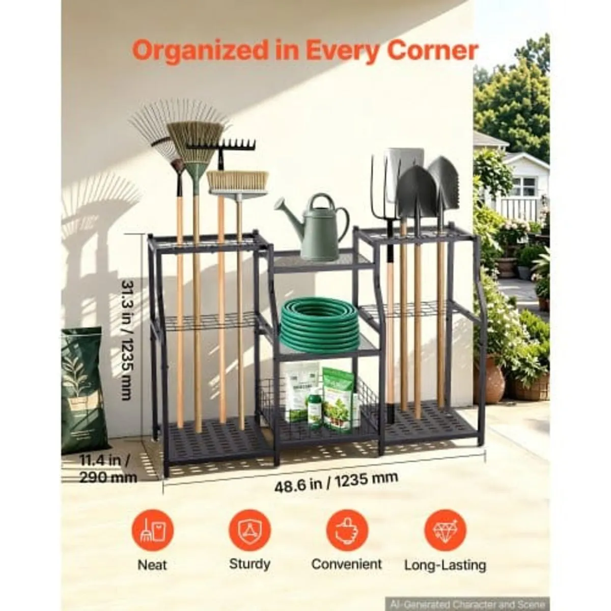 Garden Tool Organizer, 3-Tier High-Capacity Metal - Image 3