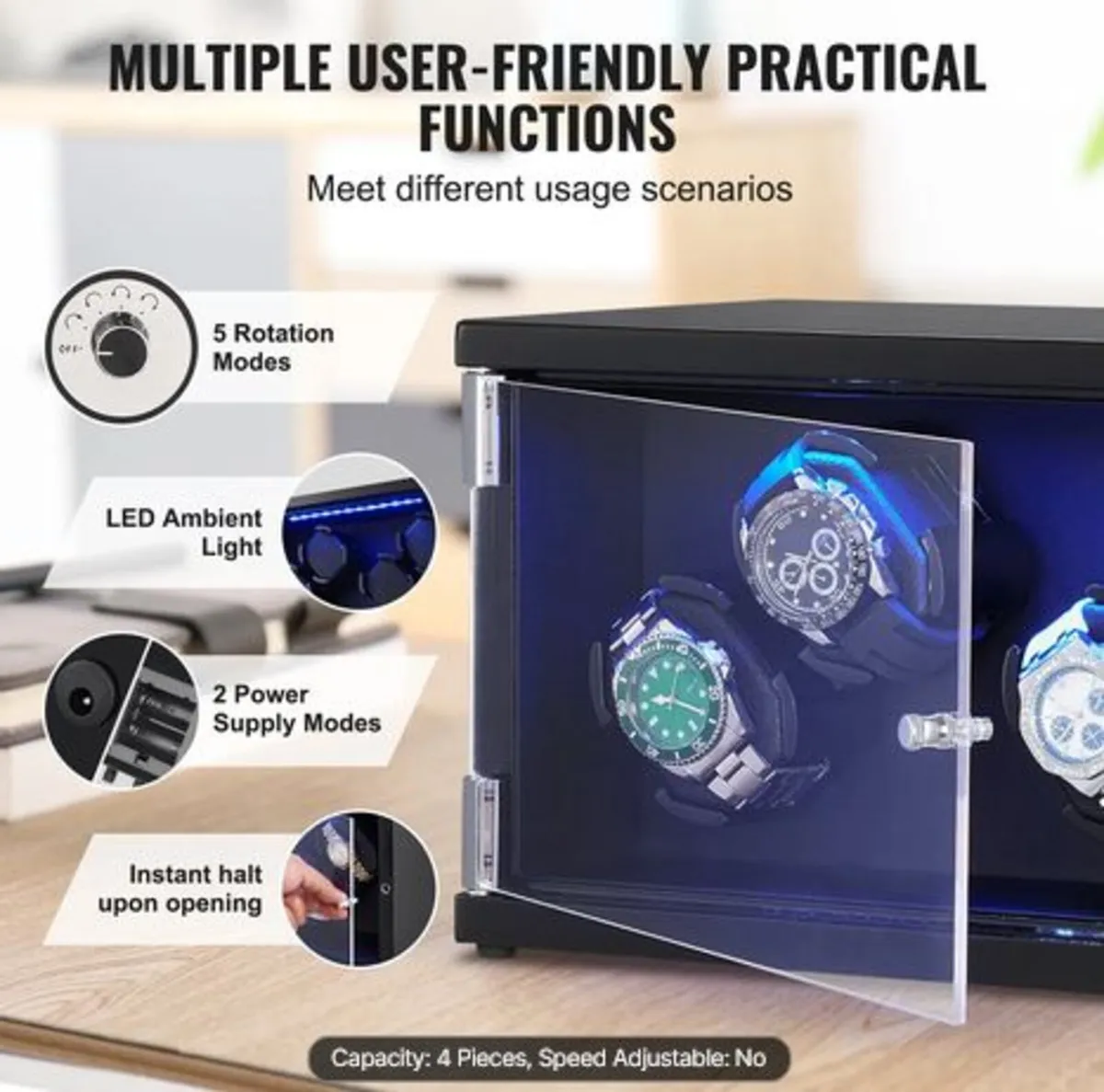 Watch Winder, Watch Winder for 4 Men's and Women's - Image 3
