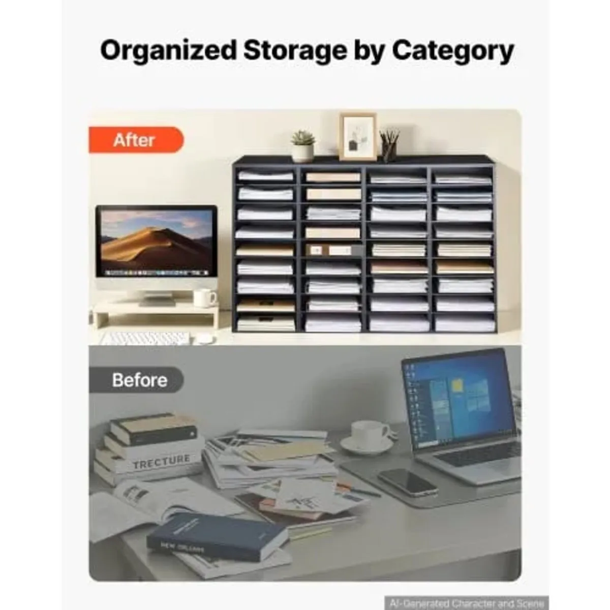 Wood Literature Organizer 36 Compartments Office M - Image 2