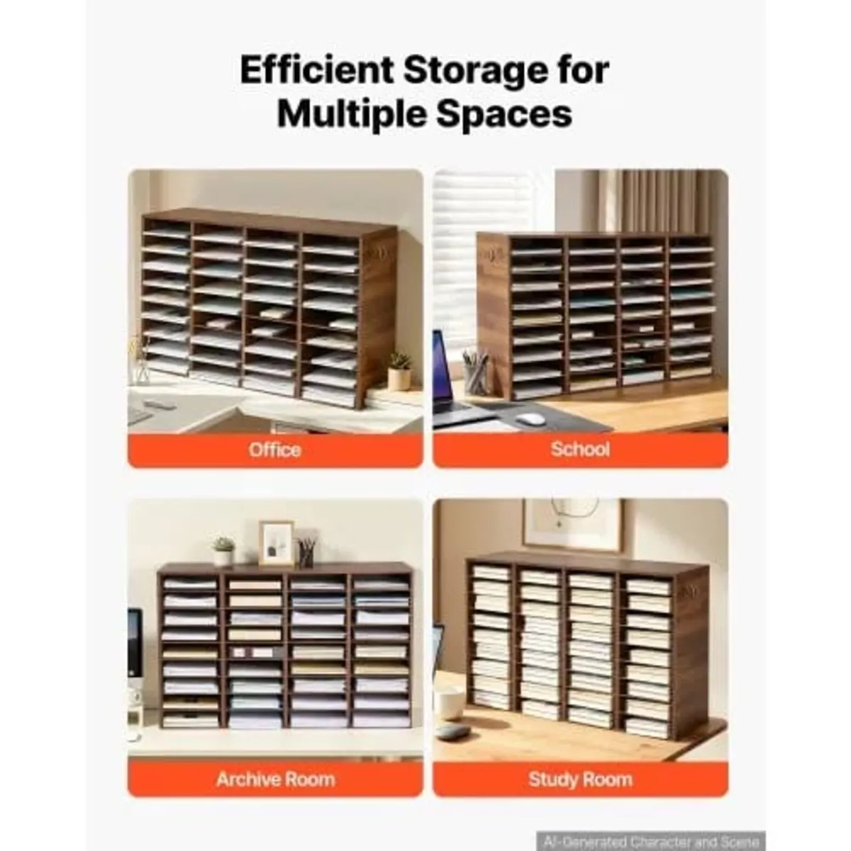 Wood Literature Organizer 36 Compartments Office M - Image 3