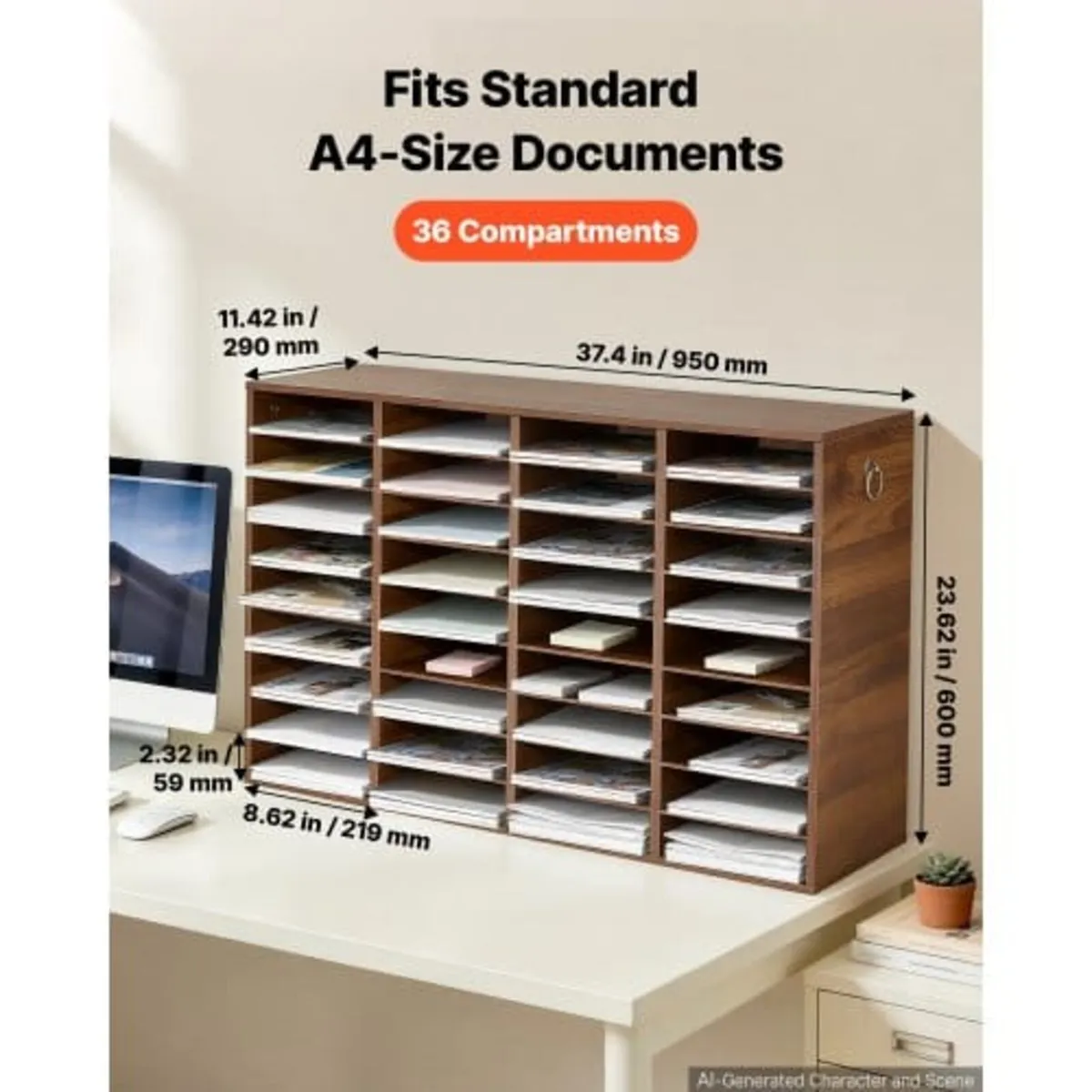 Wood Literature Organizer 36 Compartments Office M - Image 2