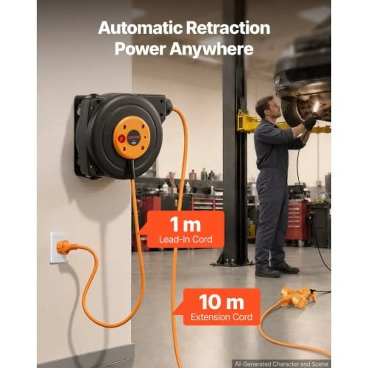 Retractable Extension Cord Reel 10 M Heavy Duty 16 - Image 3