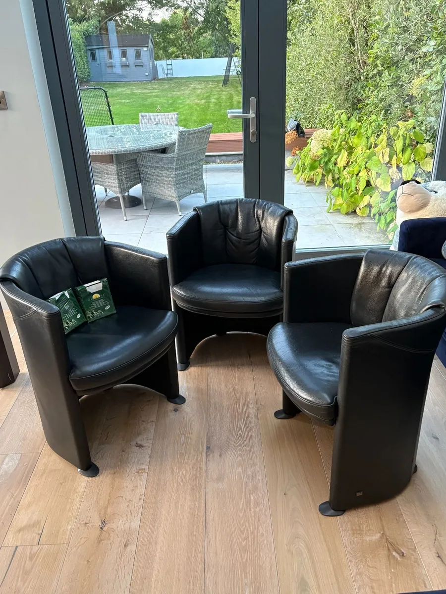 Rolf Benz Black Leather Dining Chairs (Set of 3) - Image 1