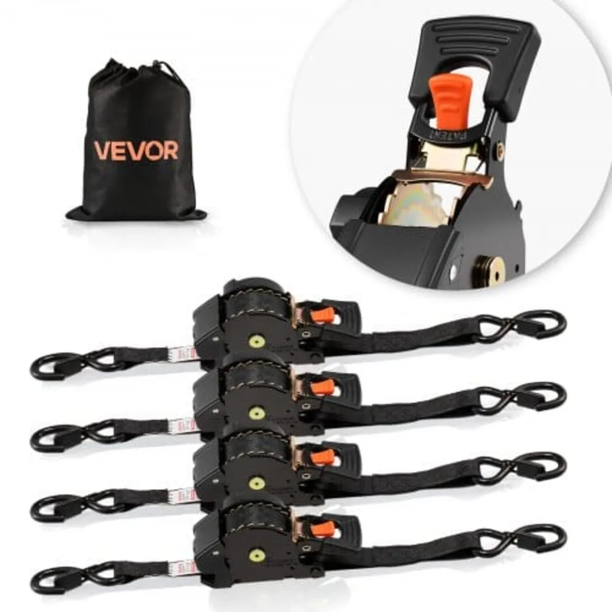 Retractable Ratchet Straps, 25.4 mm x 4.9 m, Tie D - Image 1