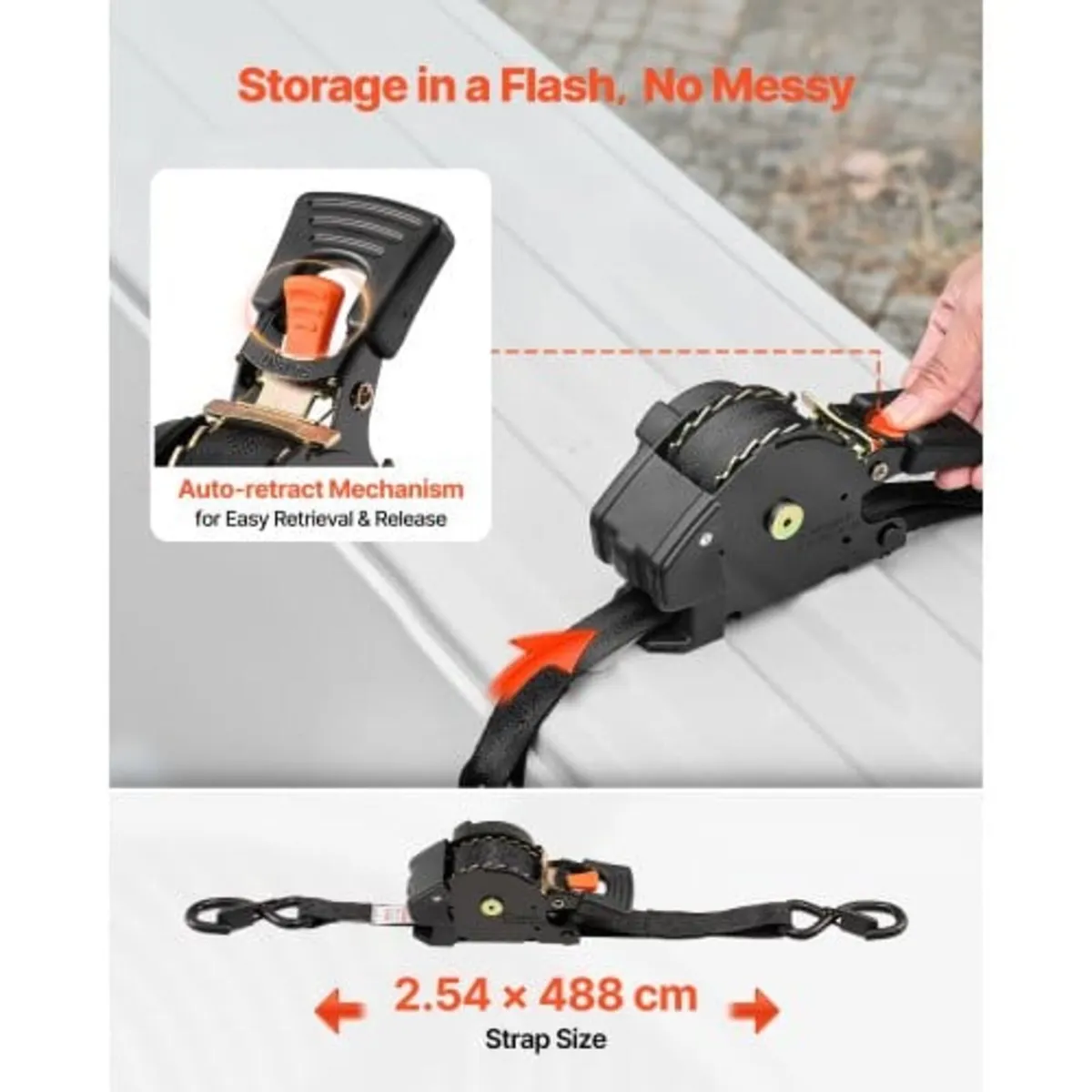 Retractable Ratchet Straps, 25.4 mm x 4.9 m, Tie D - Image 2