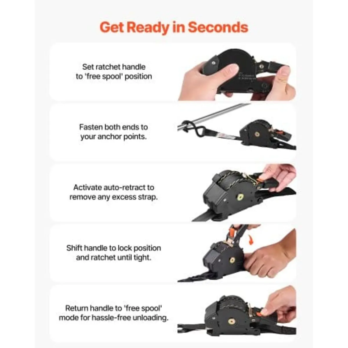 Retractable Ratchet Straps, 25.4 mm x 4.9 m, Tie D - Image 3