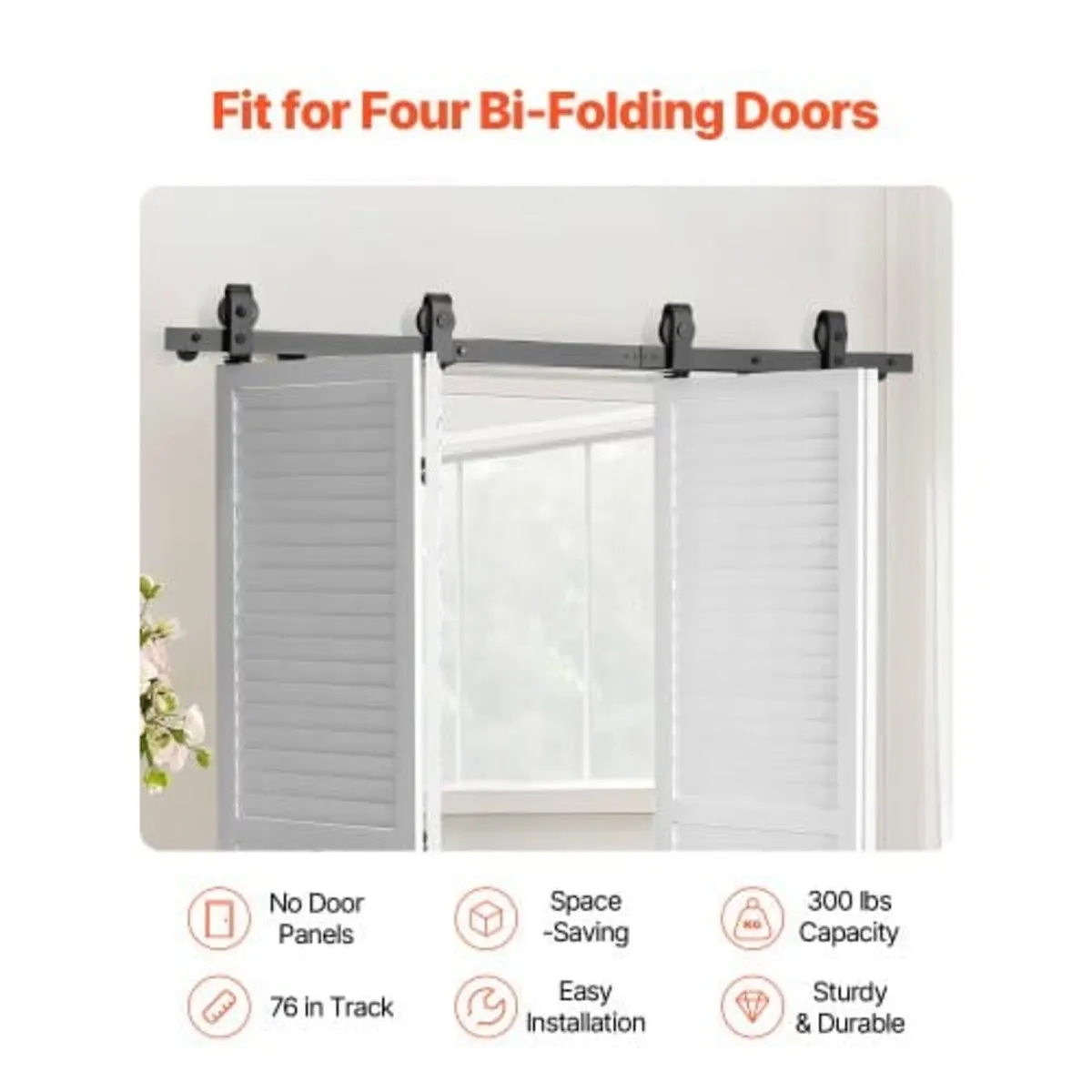 Bi-Folding Sliding Barn Door Hardware Track Kit, 7 - Image 4