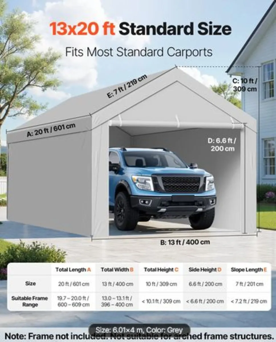 Carport Replacement Canopy, 6 x 4 m Potable Garage - Image 3