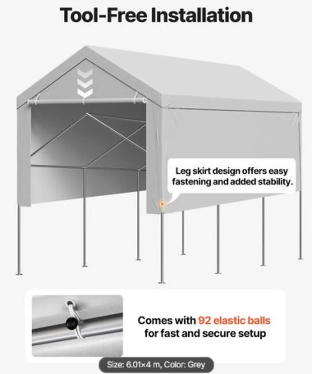 Carport Replacement Canopy, 6 x 4 m Potable Garage - Image 4