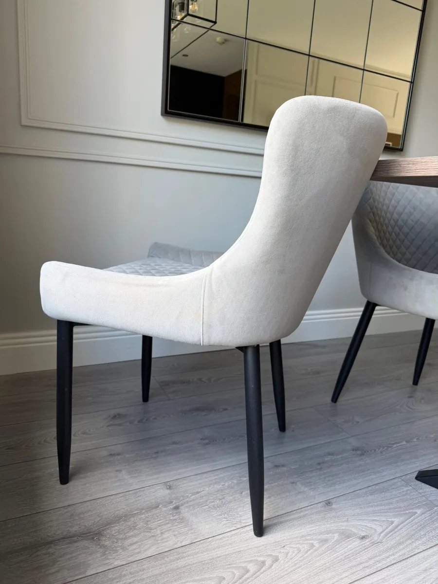 Set of 6 Grey Velvet Dining Chairs - Image 3