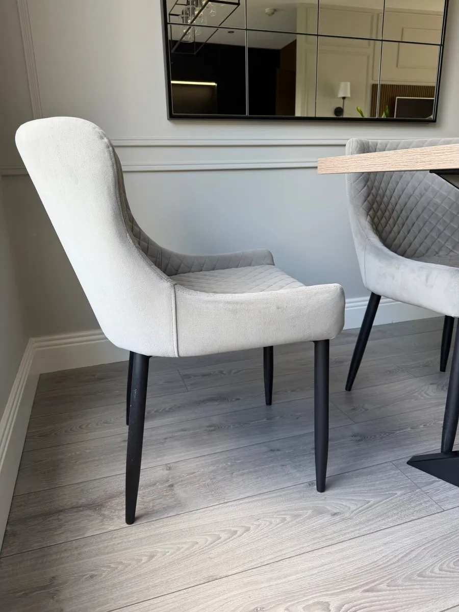 Set of 6 Grey Velvet Dining Chairs - Image 4