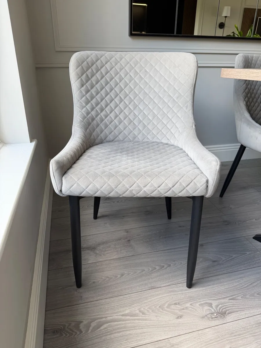 Set of 6 Grey Velvet Dining Chairs - Image 2