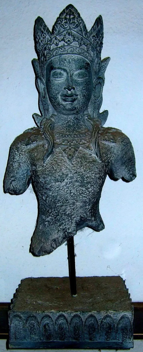 Vintage Asian Art Bust – Crowned Deity Torso - Image 4