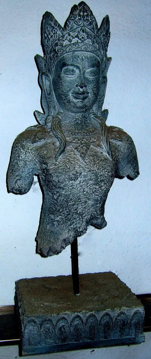 Vintage Asian Art Bust – Crowned Deity Torso - Image 2
