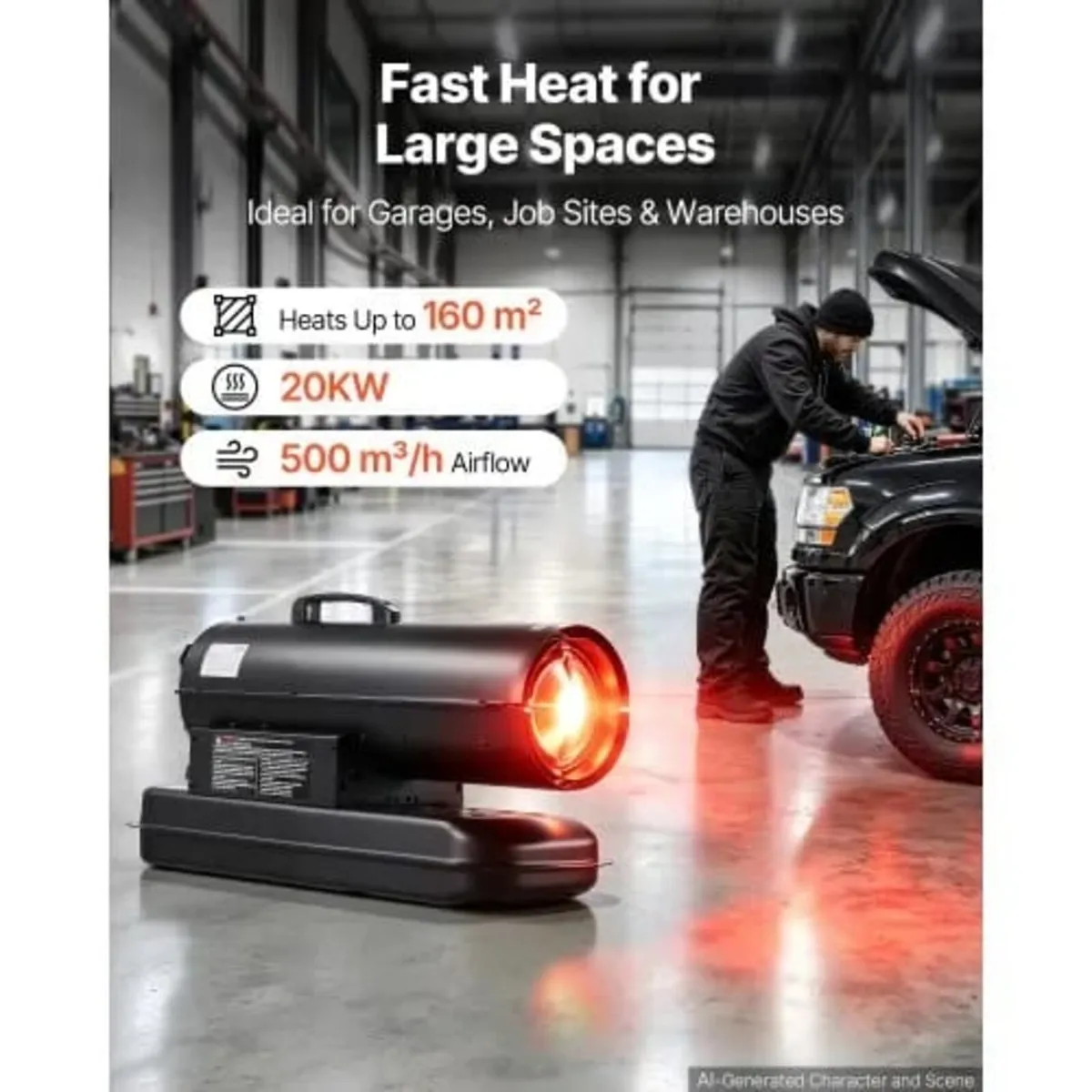 Forced Air Kerosene Heater, 20 kW Output Diesel To - Image 2