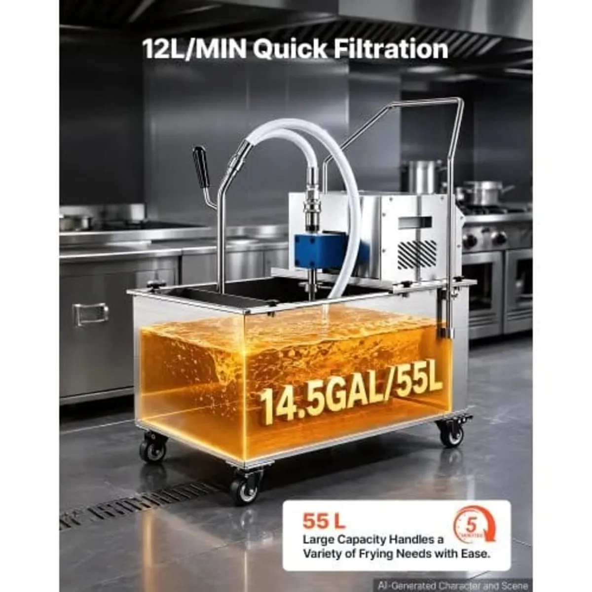 Commercial Mobile Fryer Filter Machine, 55L /14.5G - Image 3