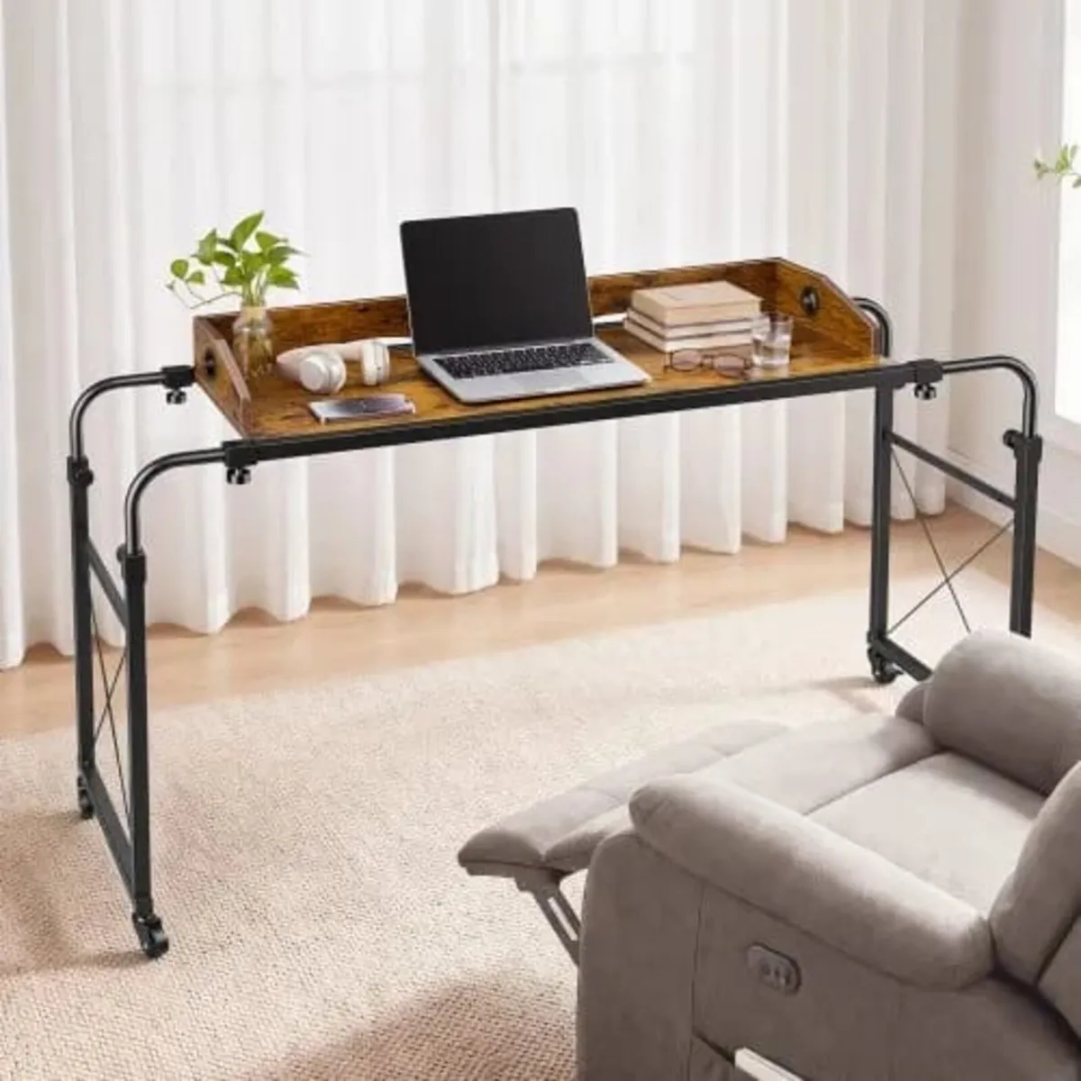Overbed Table 1060 x 360 mm Mobile Over Bed Desk w - Image 1
